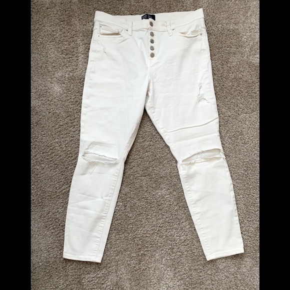 GAP Denim - GAP high rise button fly cream distressed jeans size14/32